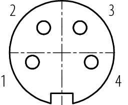 Contact arrangement (Plug-in side) M16 Female cable connector, Contacts: 4 (04-a), 6.0-8.0 mm, unshielded, solder, IP67
