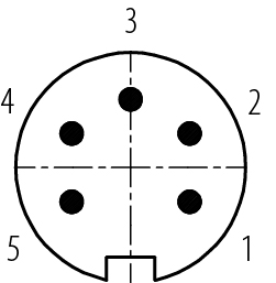 Contact arrangement (Plug-in side) M16 Male cable connector, Contacts: 5 (05-a), 4.0-6.0 mm, shieldable, solder, IP67, UL 2238