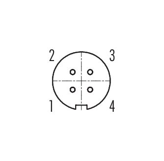Contact arrangement (Plug-in side) Snap-In Female panel mount connector, Contacts: 4, unshielded, THT, IP67, UL 2238, M8x0,75, Front mounting