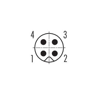 Contact arrangement (Plug-in side) M5 Male panel mount connector, Contacts: 4, unshielded, THT, IP67, M5x0.5, Rear mounting, potted
