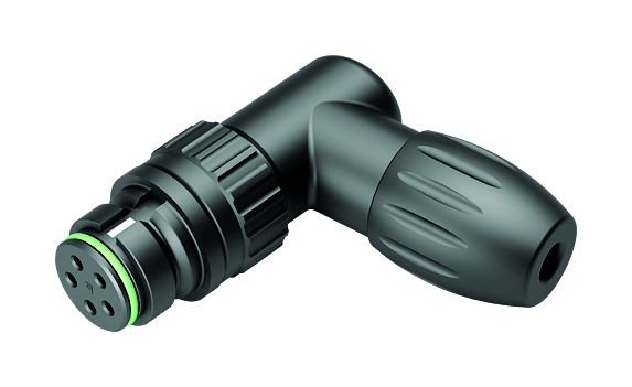 Illustration Snap-In Female angled connector, Contacts: 5, 2.5-4.0 mm, unshielded, solder, IP67